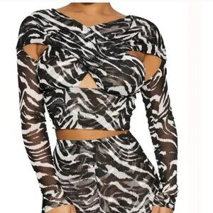 D1. NWT Naked Wardrobe Zebra Print Mesh Crop Top Size S